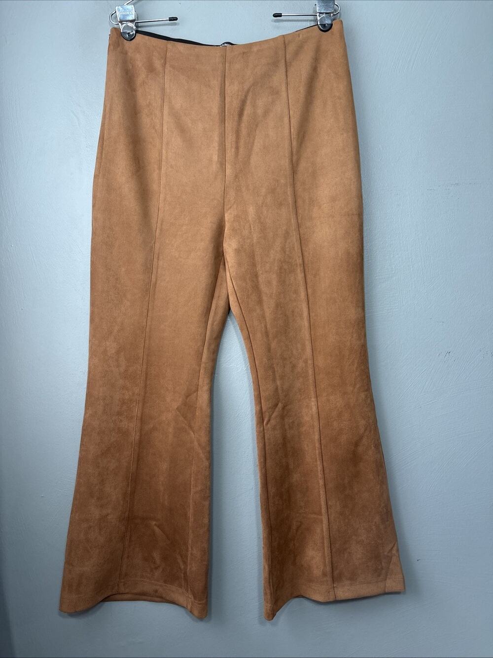Allegra K Faux Suede Pants Size Large Brown Flare Leg Festival Hippie Boho